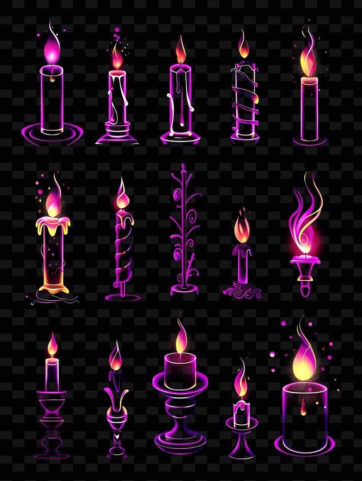 PSD various candlestick patterns icons with sparkling effect in set png iconic y2k shape art decorative