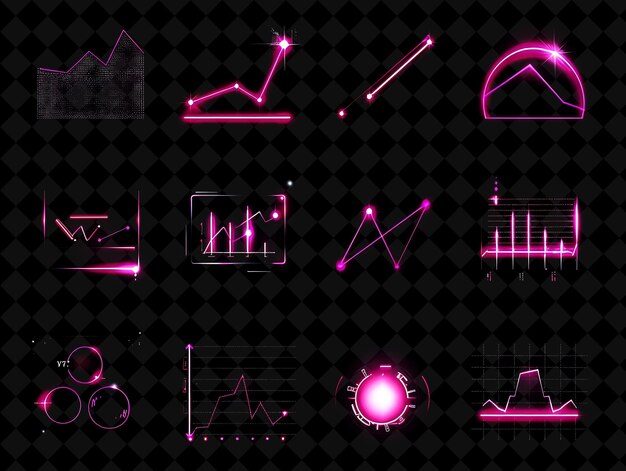 Various Chart Icons With Sparkling Effect in 8 Bit Arcane St Creative Set Neon Color Y2K Collection