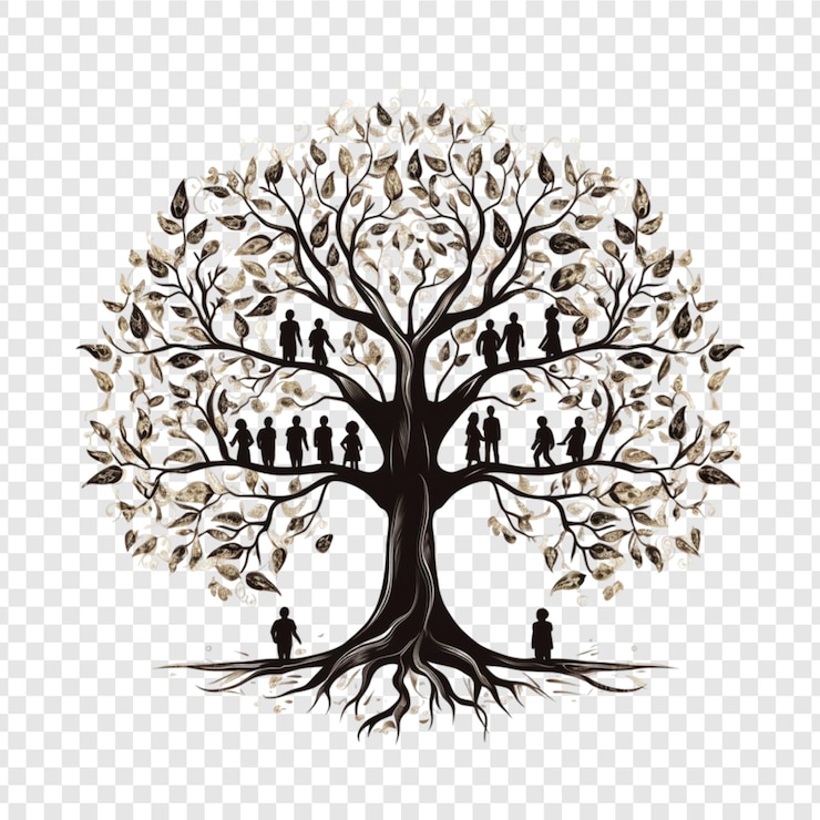 PSD various deciduous trees silhouettes isolated transparent background