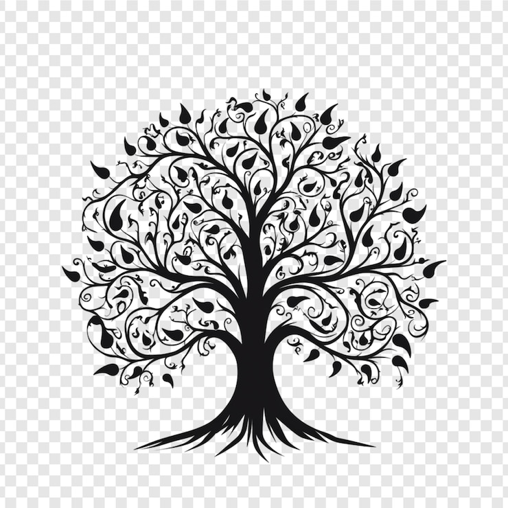PSD various deciduous trees silhouettes isolated transparent background
