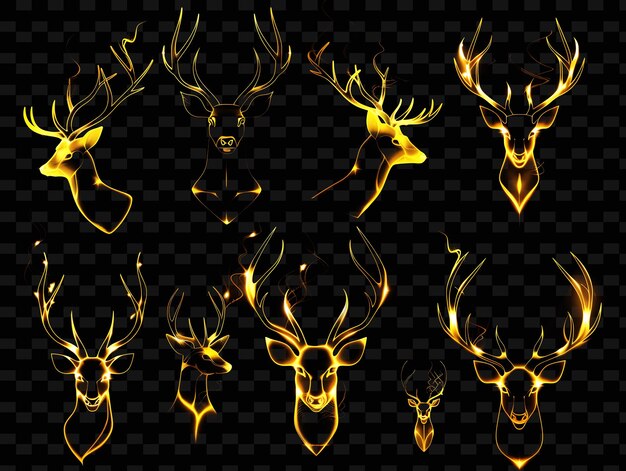 PSD various of deer icons with glowing aura and radiant smoked set png iconic y2k shape art decoratives