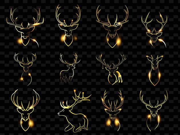 Various of deer icons with glowing aura and radiant smoked set png iconic y2k shape art decoratives