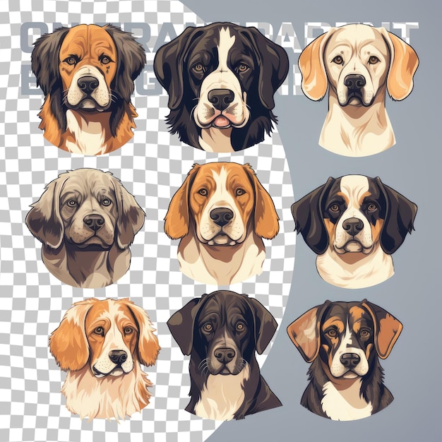 PSD Различные породы собак на прозрачном фоне млекопитающие плотоядные собаки-компаньоны