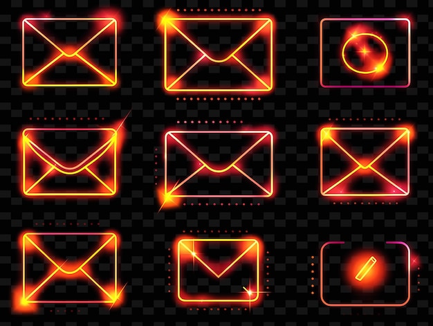 PSD various of envelope icons with sparkling neon glow in dotte set png iconic y2k shape art decoratived