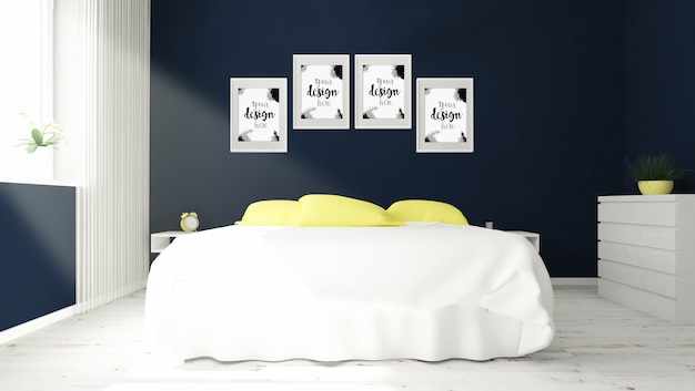 PSD vari modelli di fotogrammi nella rappresentazione 3d dell'interno della camera da letto