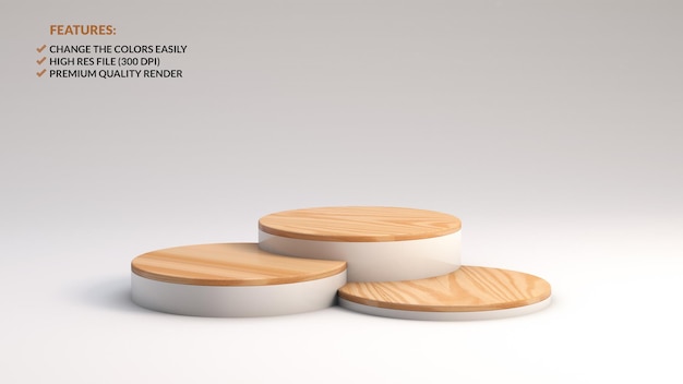 Various heights of minimalist wooden podiums in 3D rendering