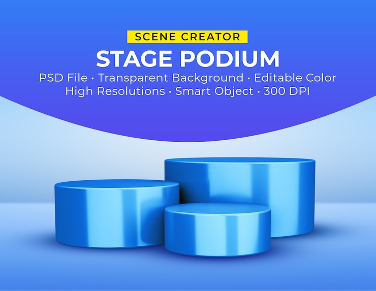 PSD various heights of stage podiums in 3d rendering