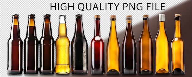 異なる色とスタイルのビールボトルの様々な高品質の透明なPNG画像