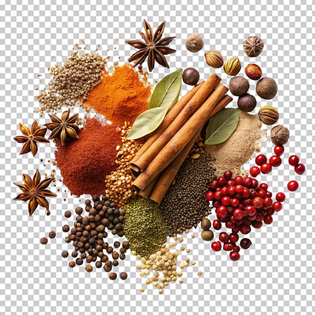 PSD various indian spices and seasonings on a transparent background