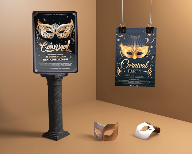 Various mock-up designs for carnival mask party