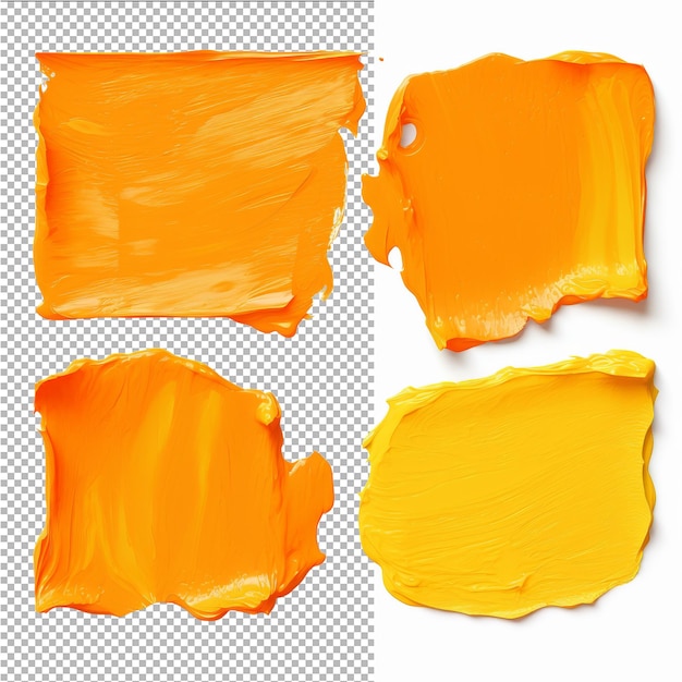 PSD diversi tratti di pennello a olio arancione su uno sfondo trasparente dalla vista superiore
