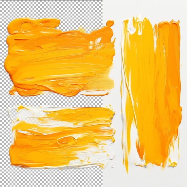 PSD various orange oil paint brush strokes on transparent background from top view