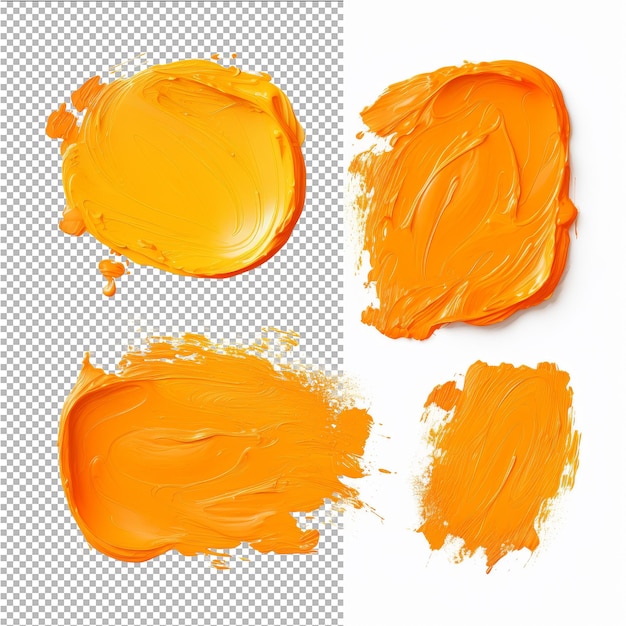 PSD various orange oil paint brush strokes on transparent background from top view