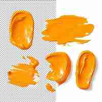 PSD various orange oil paint brush strokes on transparent background from top view