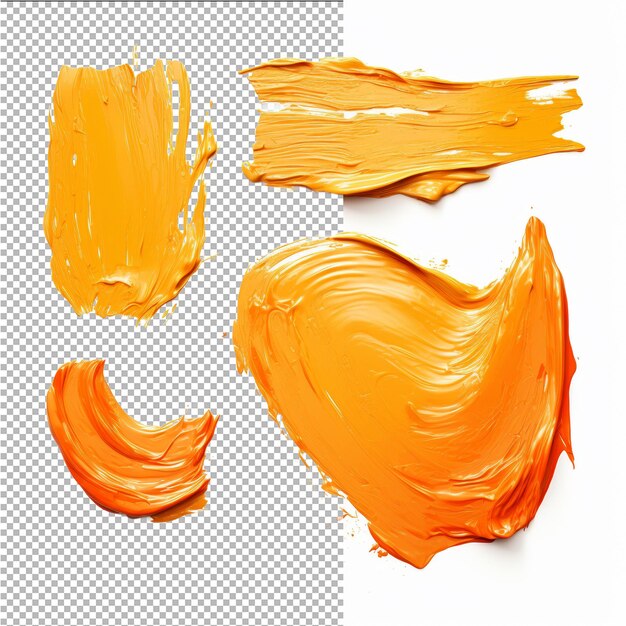 PSD various orange oil paint brush strokes on transparent background from top view