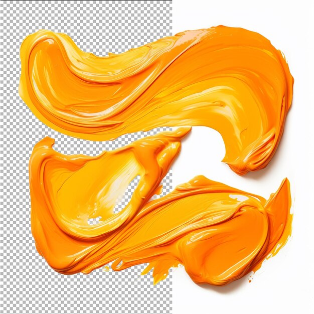 PSD various orange oil paint brush strokes on transparent background from top view