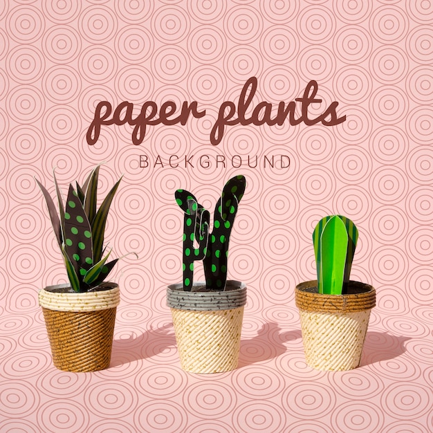 Various paper plants in pots background