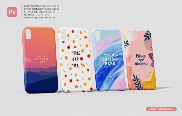 Various plastic protector phone case mockup on a neutral color background for brand design presentation in 3D rendering