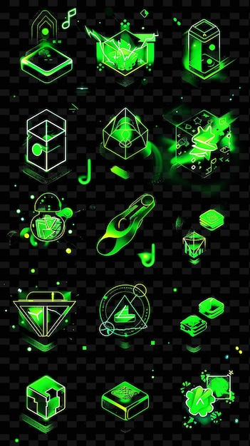 PSD various portfolio icons with shimmering effect in game arca set png iconic y2k shape art decorativen