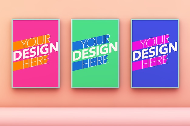 Various posters on wall mockup