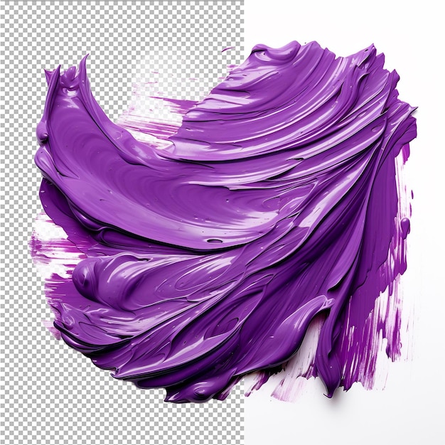 Various purple oil paint brush strokes on transparent background from top view