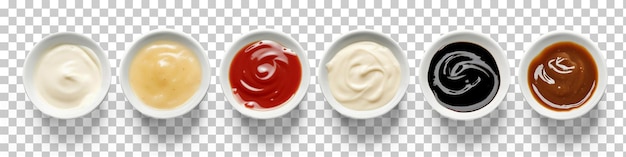 PSD various sauces in bowls isolated on transparent or white background png