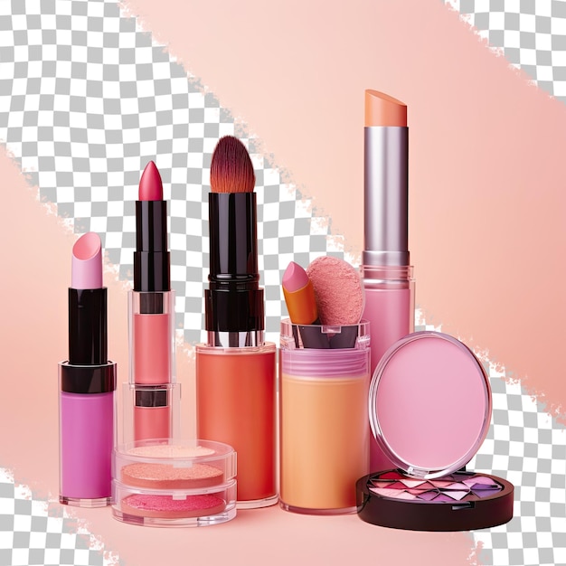 PSD various shades of makeup such as lipstick gloss and eyeshadow are separated by their colors