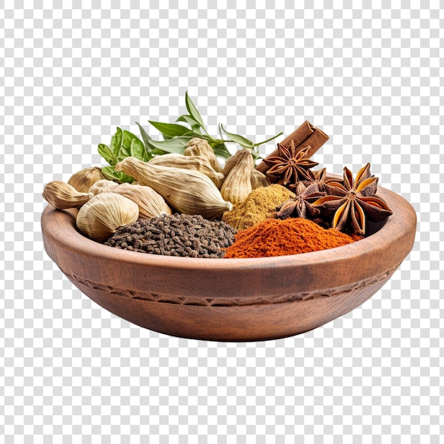 Various spice bowls on a transparent background