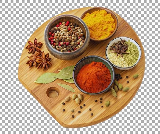 various spices in bowl lay