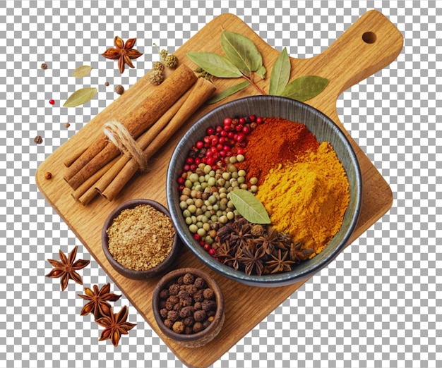 various spices in bowl lay