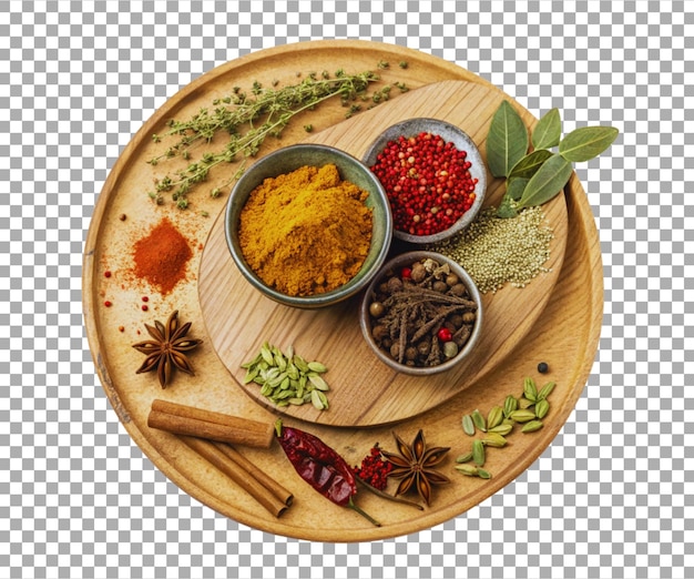 various spices in bowl lay