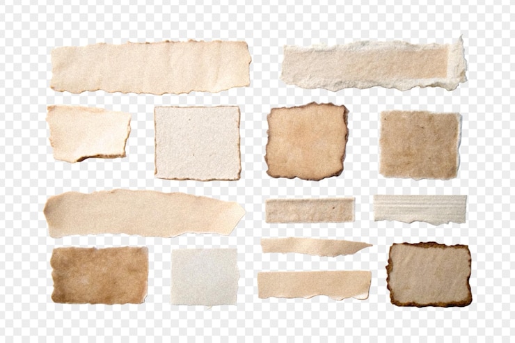 PSD various torn paper pieces collection on transparent background