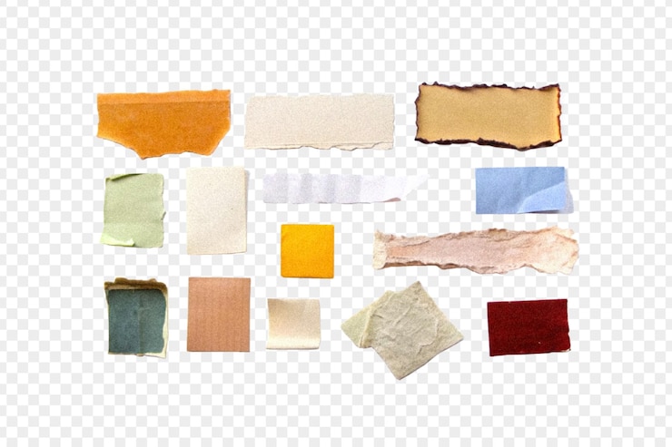 PSD various torn paper pieces collection on transparent background