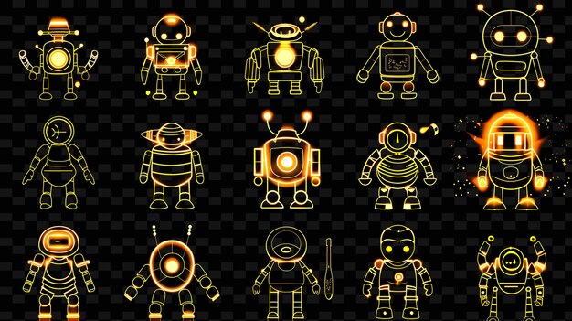 various trading robots icons with sparkling effect in graff set png iconic y2k shape art decorativei