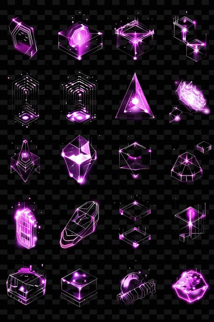 various trading tutorials icons with shimmering effect in 8 set png iconic y2k shape art decorative