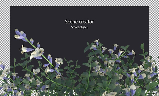 PSD さまざまな種類の木の小さな植物の茂み低木と花の分離レンダリング