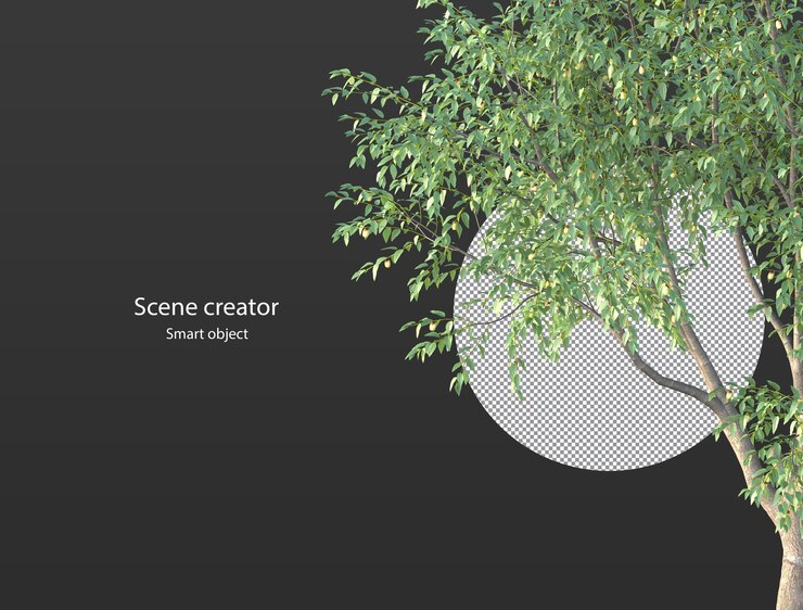 PSD various types of tree branch plants bushes shrub and and small plants isolated rendering
