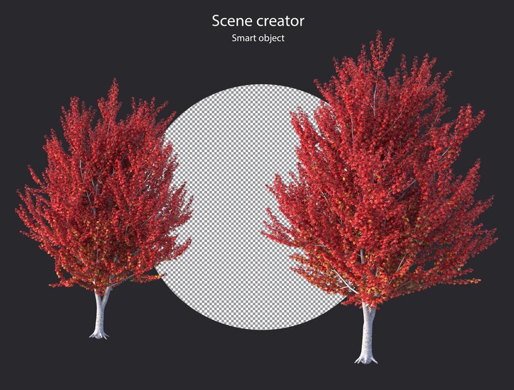 PSD various types of tree plants bushes shrub and and small plants isolated rendering