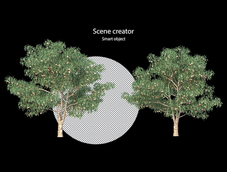 PSD various types of tree plants bushes shrub and and small plants isolated rendering