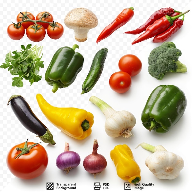 PSD various vegetables isolated on the white isolated background