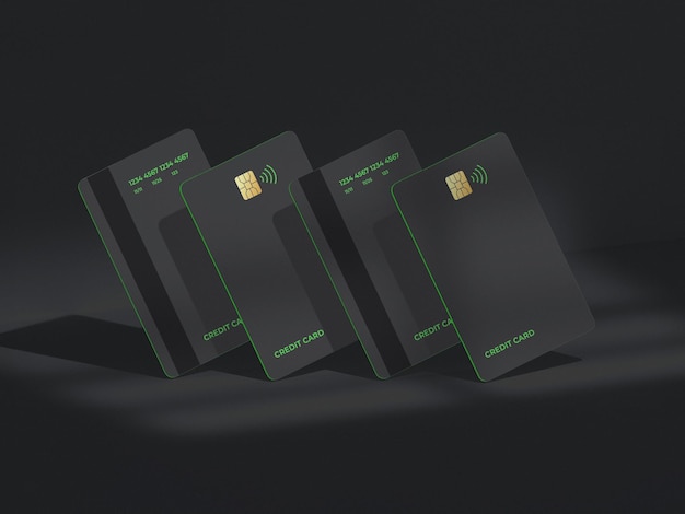 PSD various vertical credit cards mockup on background with window ambient shadow