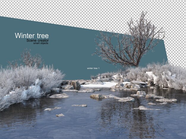 PSD various winter trees design isolated