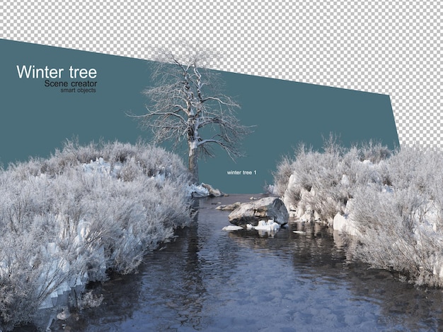 Various winter trees design isolated