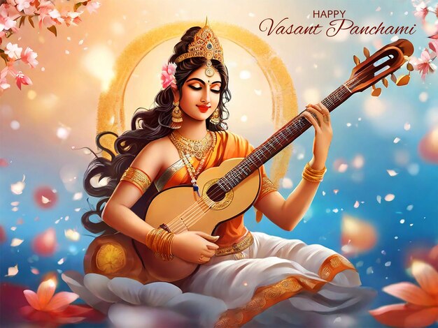 PSD template del poster del festival vasant panchami con la bontà saraswati