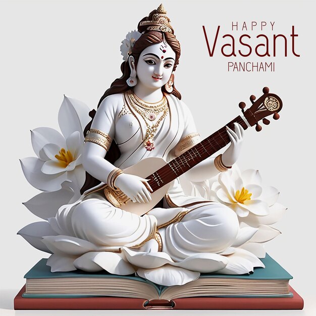 PSD vasant panchami festival poster template with goodness saraswati