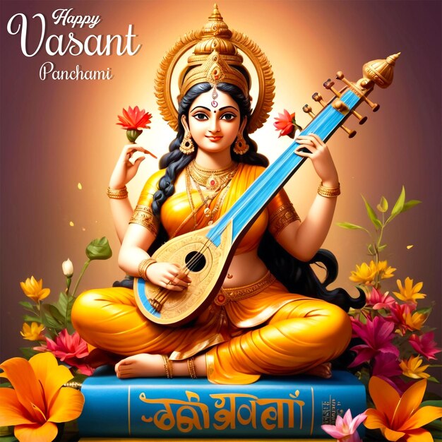 PSD vasant panchami festival saraswati and instrument