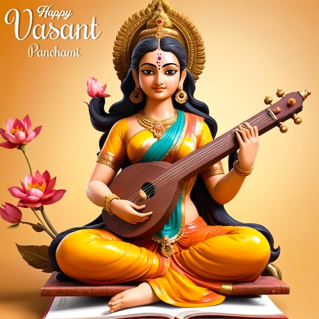 PSD vasant panchami festival saraswati and instrument