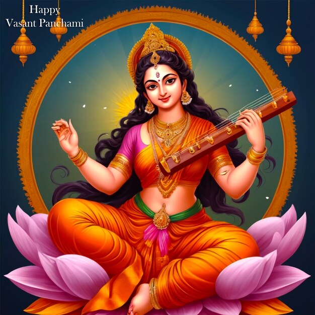 Vasant panchami festival saraswati and instrument