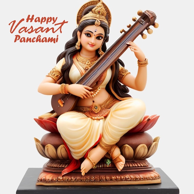 Template del poster di vasant panchami con saraswati maa e veena