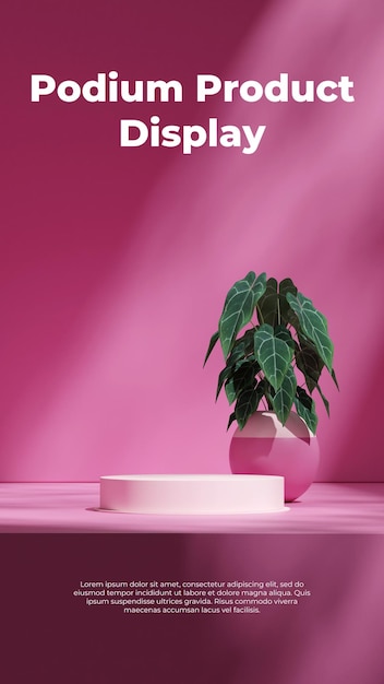 vase backdrop 3d render image blank space pink color curved cylinder podium in portrait